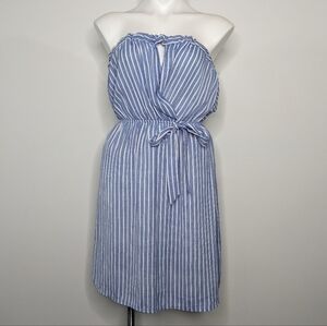 ✨3/$15 Monteau blue white striped strapless dress L